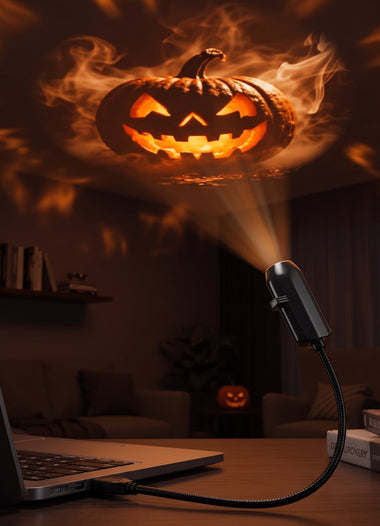 HauntGlow — Halloween Projector Light, USB, Swappable Patterns