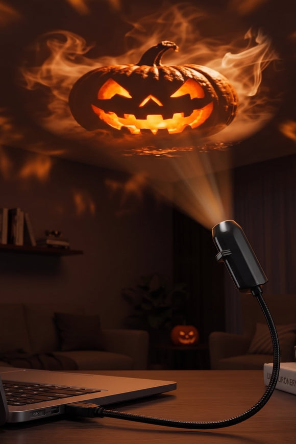 HauntGlow — Halloween Projector Light, USB, Swappable Patterns