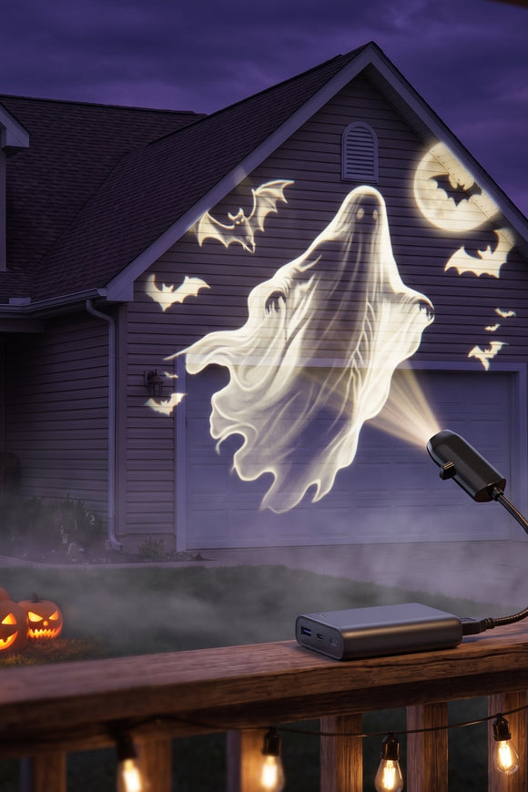HauntGlow — Halloween Projector Light, USB, Swappable Patterns