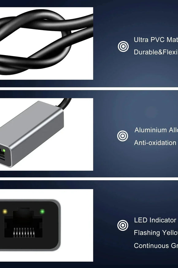 USB Type C Ethernet Adapter 1000Mbps USB 3.0 RJ45 Network Card For MacBook PC Windows XP 7 8 10 Android USB Lan Internet Cable