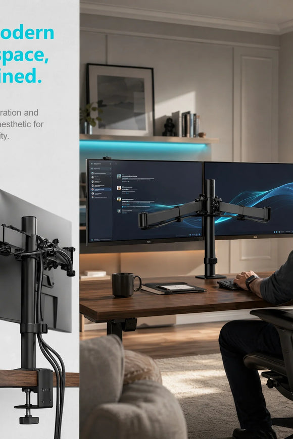 Dual Monitor Stand, Heavy Duty Adjustable Monitor Desk Mount for 2 Screens up to 32 Inches, Fully Adjustable Height, Tilt, Swivel, Rotate, Supports 17.6 lbs per Monitor Arm, Easy Installation