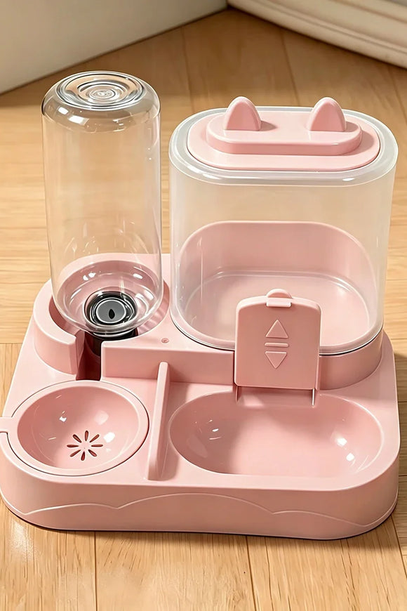 2-in-1 Large Pet Feeder & Water Dispenser, Dry Wet Separation, Durable Plastic, Transparent, No Battery, For Cats Dogs Travel