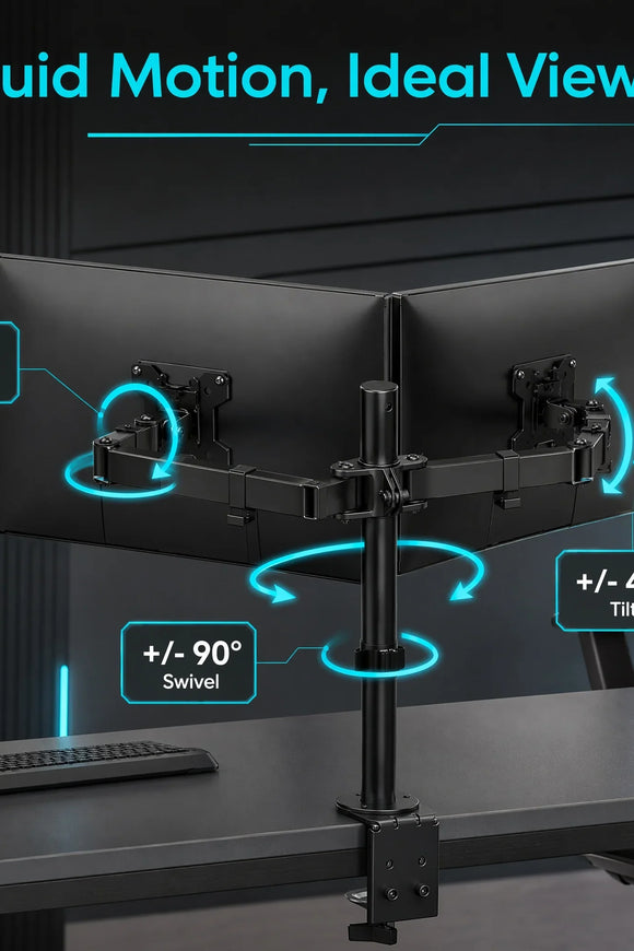 Dual Monitor Stand, Heavy Duty Adjustable Monitor Desk Mount for 2 Screens up to 32 Inches, Fully Adjustable Height, Tilt, Swivel, Rotate, Supports 17.6 lbs per Monitor Arm, Easy Installation