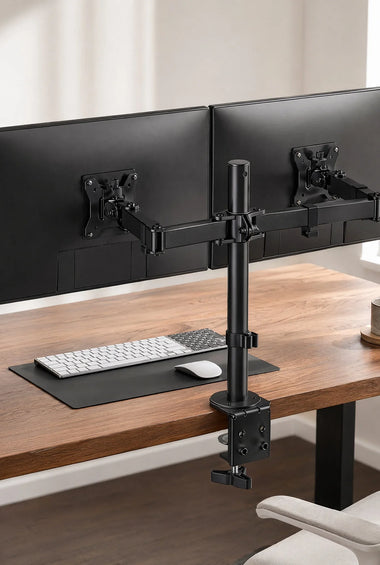 Dual Monitor Stand, Heavy Duty Adjustable Monitor Desk Mount for 2 Screens up to 32 Inches, Fully Adjustable Height, Tilt, Swivel, Rotate, Supports 17.6 lbs per Monitor Arm, Easy Installation