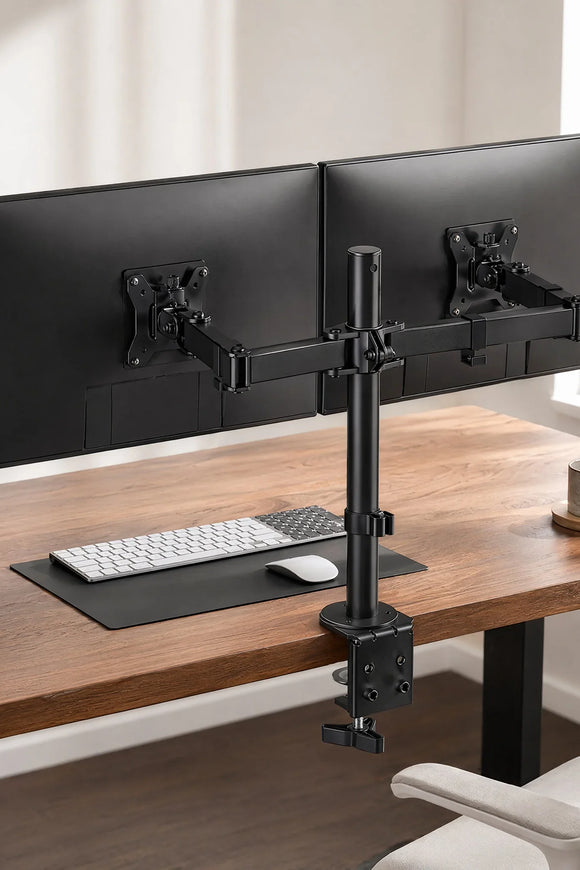 Dual Monitor Stand, Heavy Duty Adjustable Monitor Desk Mount for 2 Screens up to 32 Inches, Fully Adjustable Height, Tilt, Swivel, Rotate, Supports 17.6 lbs per Monitor Arm, Easy Installation