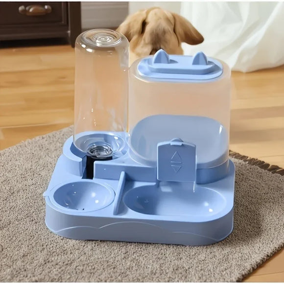 2-in-1 Large Pet Feeder & Water Dispenser, Dry Wet Separation, Durable Plastic, Transparent, No Battery, For Cats Dogs Travel