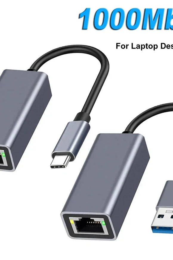 USB Type C Ethernet Adapter 1000Mbps USB 3.0 RJ45 Network Card For MacBook PC Windows XP 7 8 10 Android USB Lan Internet Cable
