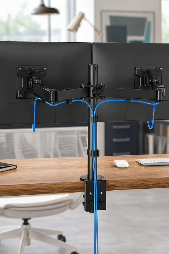 Dual Monitor Stand, Heavy Duty Adjustable Monitor Desk Mount for 2 Screens up to 32 Inches, Fully Adjustable Height, Tilt, Swivel, Rotate, Supports 17.6 lbs per Monitor Arm, Easy Installation