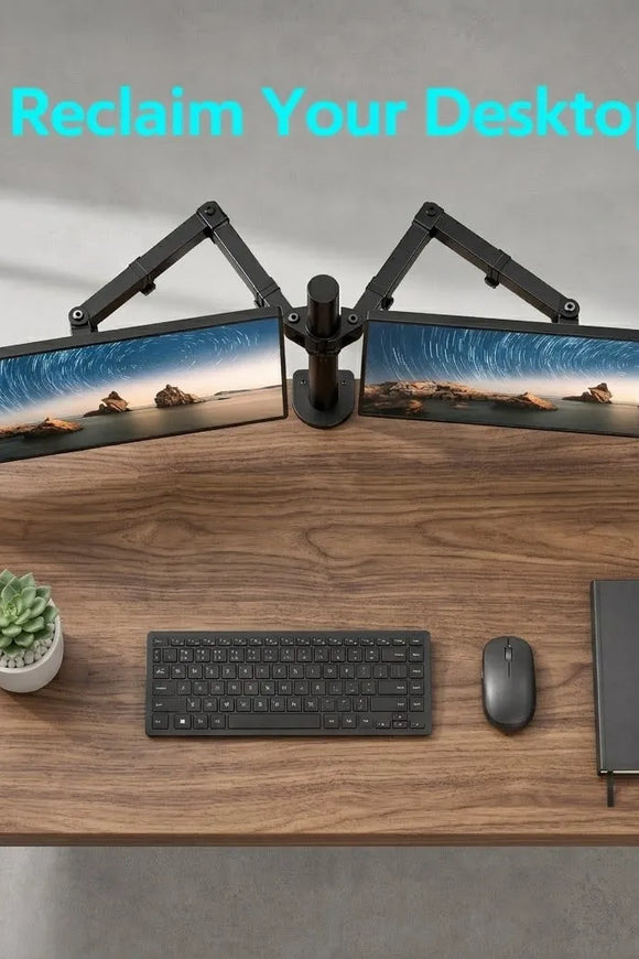 Dual Monitor Stand, Heavy Duty Adjustable Monitor Desk Mount for 2 Screens up to 32 Inches, Fully Adjustable Height, Tilt, Swivel, Rotate, Supports 17.6 lbs per Monitor Arm, Easy Installation