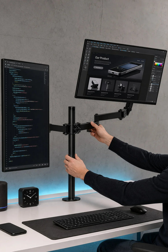 Dual Monitor Stand, Heavy Duty Adjustable Monitor Desk Mount for 2 Screens up to 32 Inches, Fully Adjustable Height, Tilt, Swivel, Rotate, Supports 17.6 lbs per Monitor Arm, Easy Installation