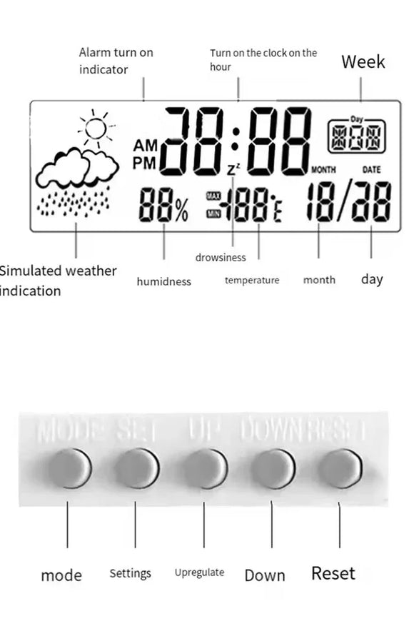 Digital Temperature Clock LED Display Weather Humidity Alarm Desktop